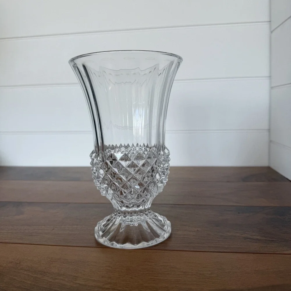Cristal D'Arques-Durand Footed Tall Fluted Vase Longchamp Clear Crystal Vintage